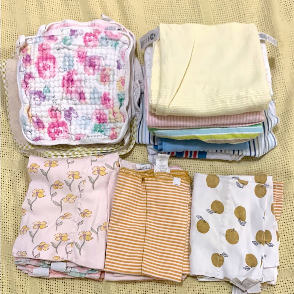 Bundle of cotton receiving blankets; burp cloths, wash clothes